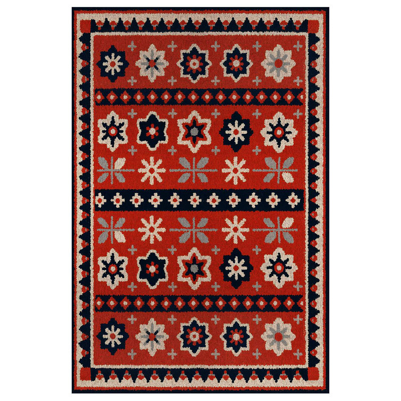 Minna Collection Digital Print Cotton-Polyester Red Floral Rug, Square 3'4"
