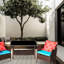 4 chaises de patio avec coussins bleus - eau, coussins bruns d'extérieur confortables,