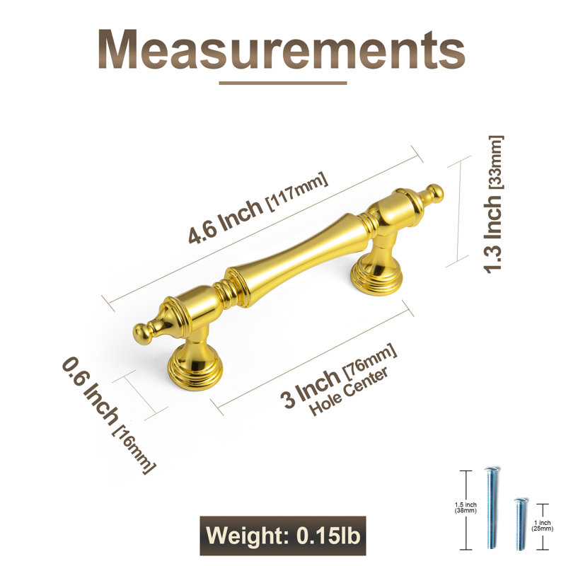 Elegant Cabinet Bar Pull Multipack, 3", Rich Gold