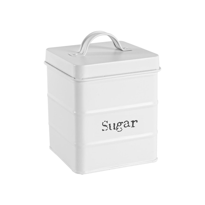 Harbour Housewares - Vintage Metal Kitchen Sugar Canister, 17cm H x 12cm W x 12cm D, White
