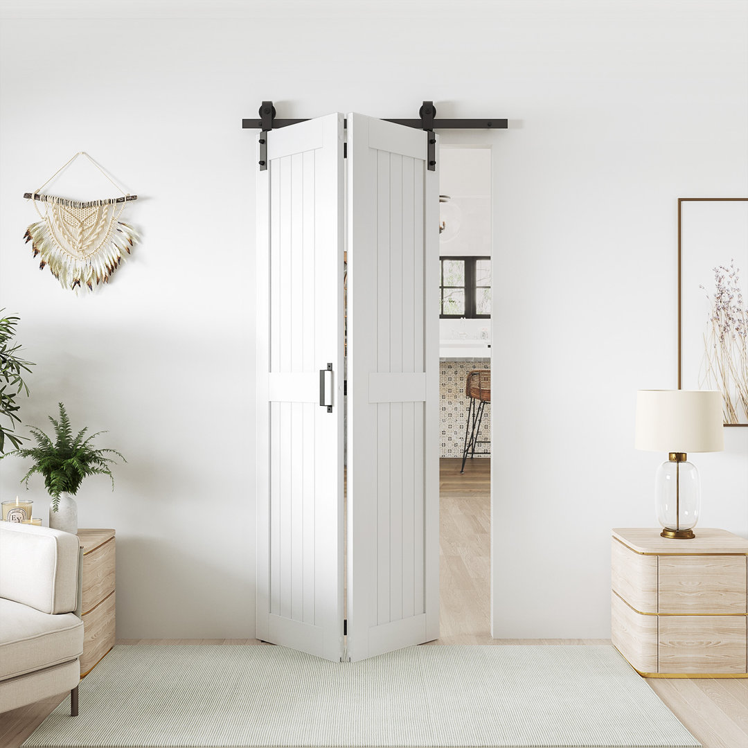 84'' Manufactured Wood Paneled Bifold Sliding Barn Door with Installation Hardware Kit SMARTSTANDARD 