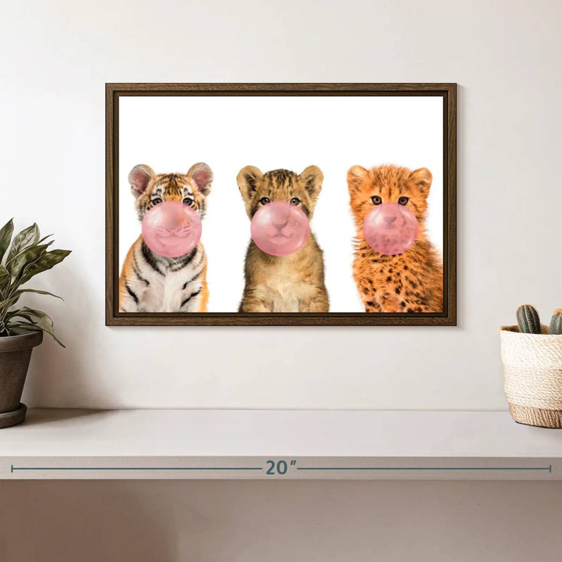Wild Cubs Bubble Gum, 13 po x 9 po, Cadre flottant noyer