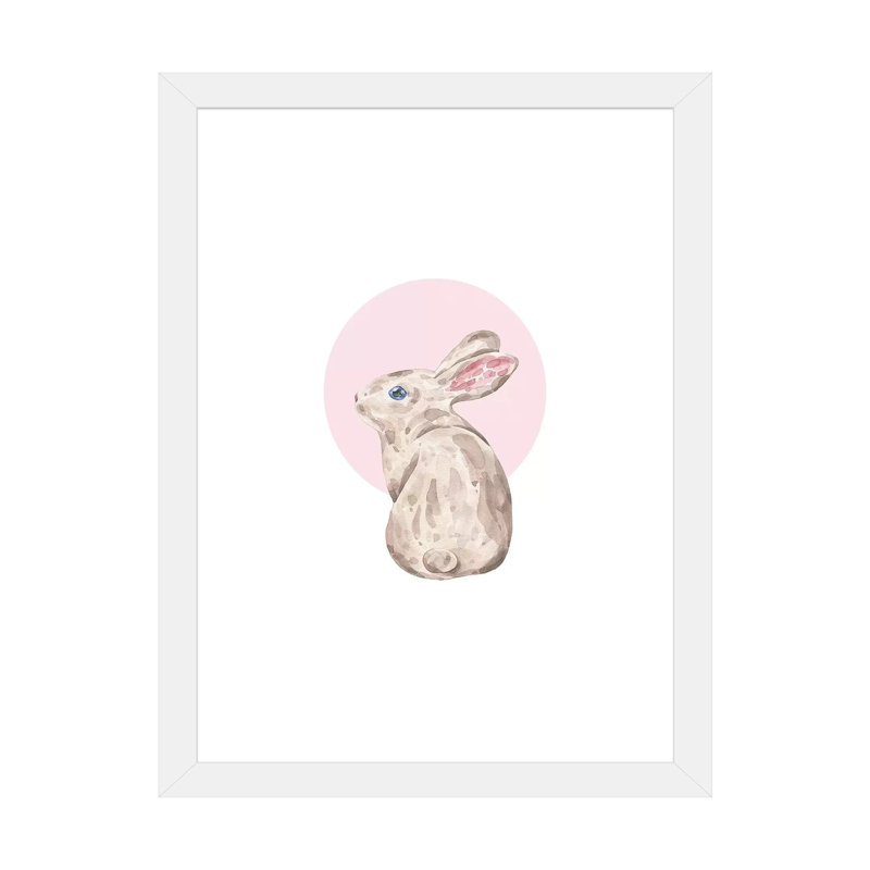 Lapin - impression d'art graphique, Blanc, H 24 po x l 16 po x P 1 po, Papier encadré blanc