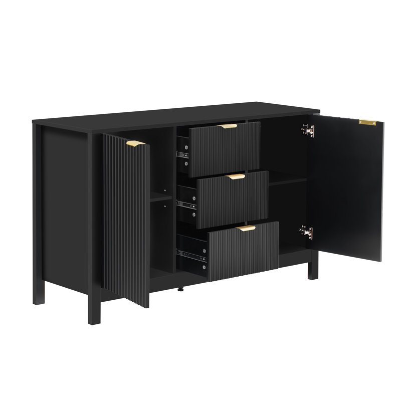 Dosseret de rangement à 3 tiroirs de 120 cm de large pour bureau à domicile, Noir