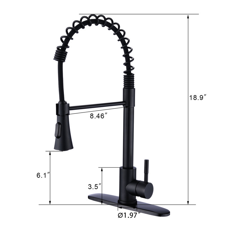 Matte Black Deck Plate Kitchen Faucet Sink - Rust , Pull-Down Spray, Fine 304 Stainless Steel, Finish Commercial In Scratch Proof Finish, Pull Down , 1.8Gpm Flow Rate