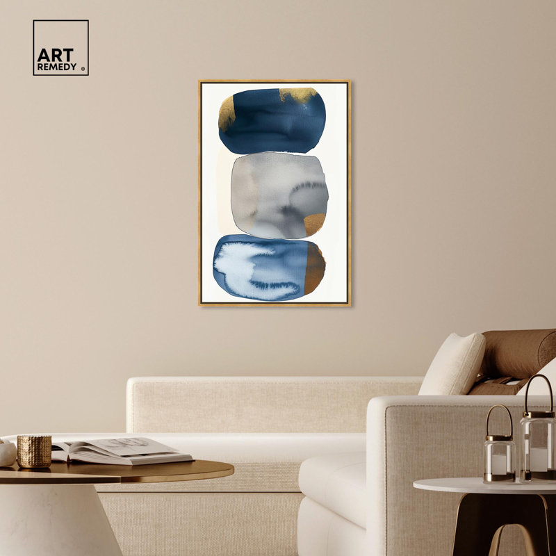 Blue and Gold Abstract Canvas Art with Gold Frame, 15" x 10"