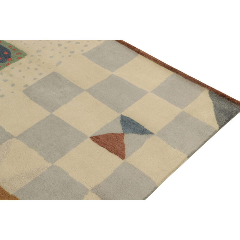 Scandinavian Hand Knotted Wool Geometric Area Rug, Rectangle 12' x 15'