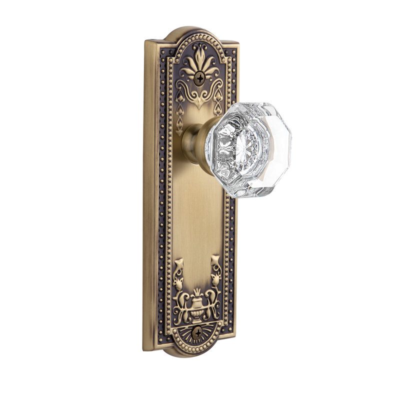 Double plaque Grandhomme Parthénon avec bouton de porte en cristal Chambord, Laiton rétro