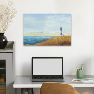 Ocean Lighthouse Landscape Blue Painting Illustration Art Coastal Art Nature Art Nautical