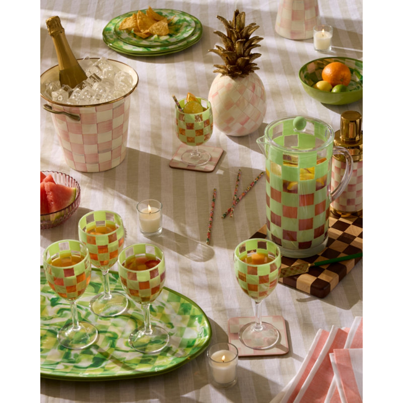 Pink Marble Check Melamine Salad Plates, Green