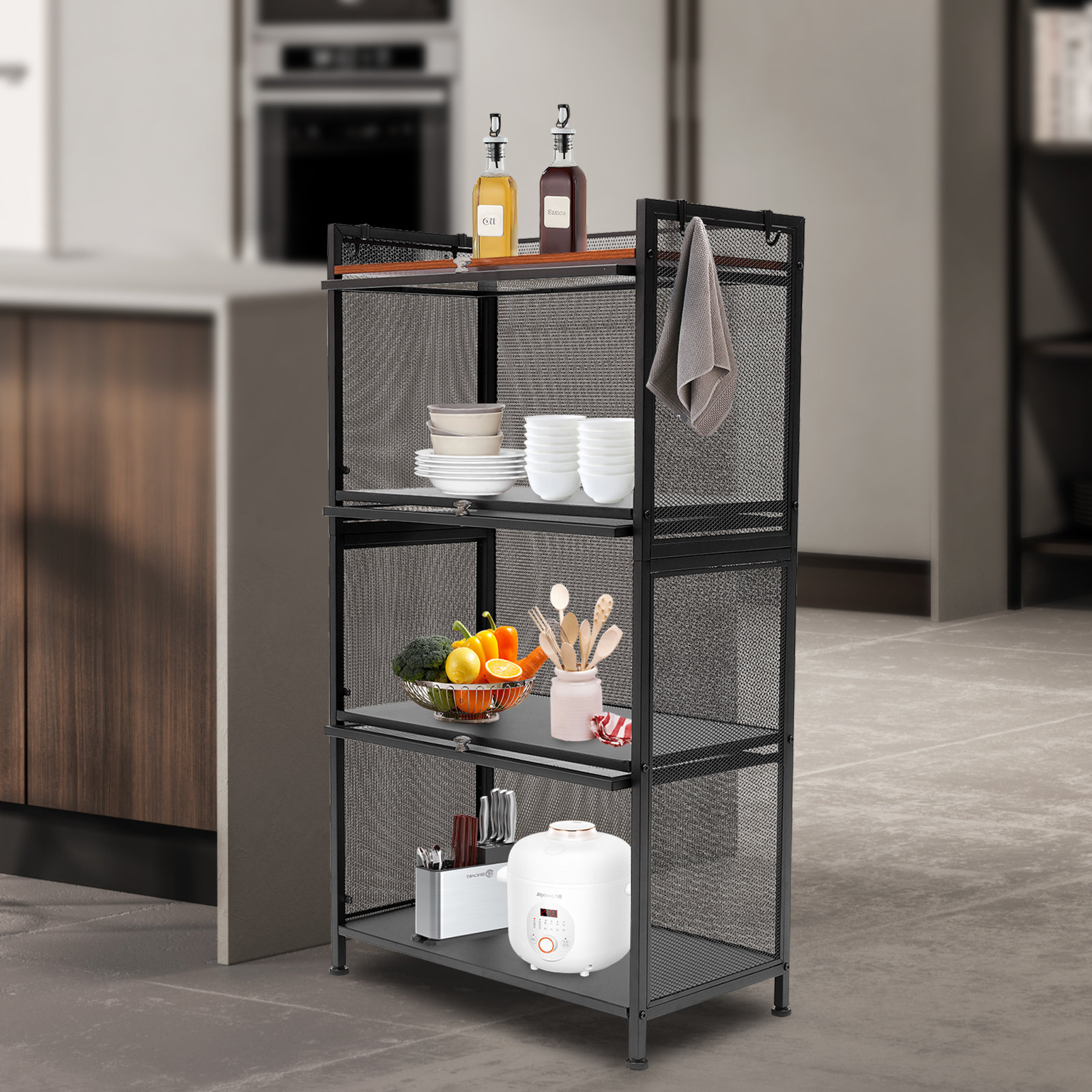 Metal Kitchen Wire Storage Shelves, 5 Tier Heavy Duty Storage Shelves for  Garage, Cube Garage Tower for Kitchen, Carbon Steel Storage Rack Storage