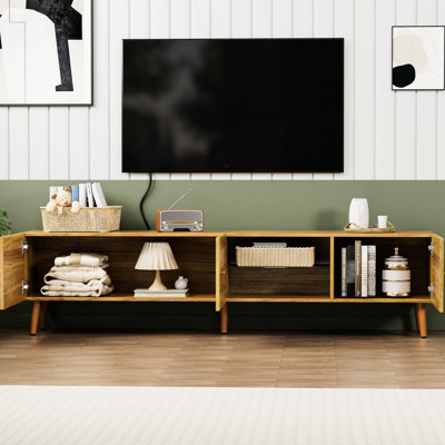 Modern Mid Century Tv Console, 70 Inch With Storage, Strong Material, For Living Room Entertainment Center Valuable Middle Shelf Storage. Stand, , Classic