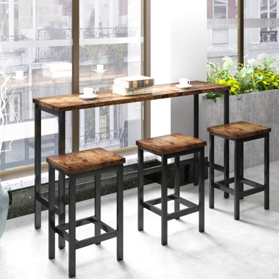 Counter Height Extra Long Dining Table Set With 3 Stools Pub Kitchen Set Side Table With Footrest,Brown