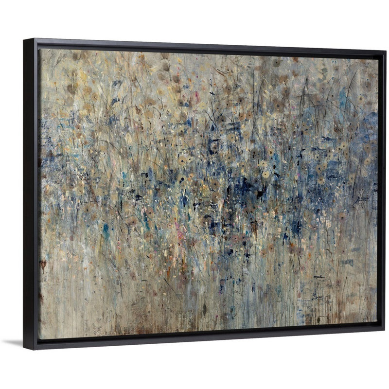 « limitrophe field », peinture sur toile, H 17,7 po x l 21,7 po x P 1,75 po, Cadre flottant noir