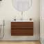 Meuble-lavabo mural 32 po avec tiroirs doubles, système de fermeture en douceur, évier en céramique, conception sans poignée, bois massif, facile à installer, le robinet n'est pas inclus, noyer