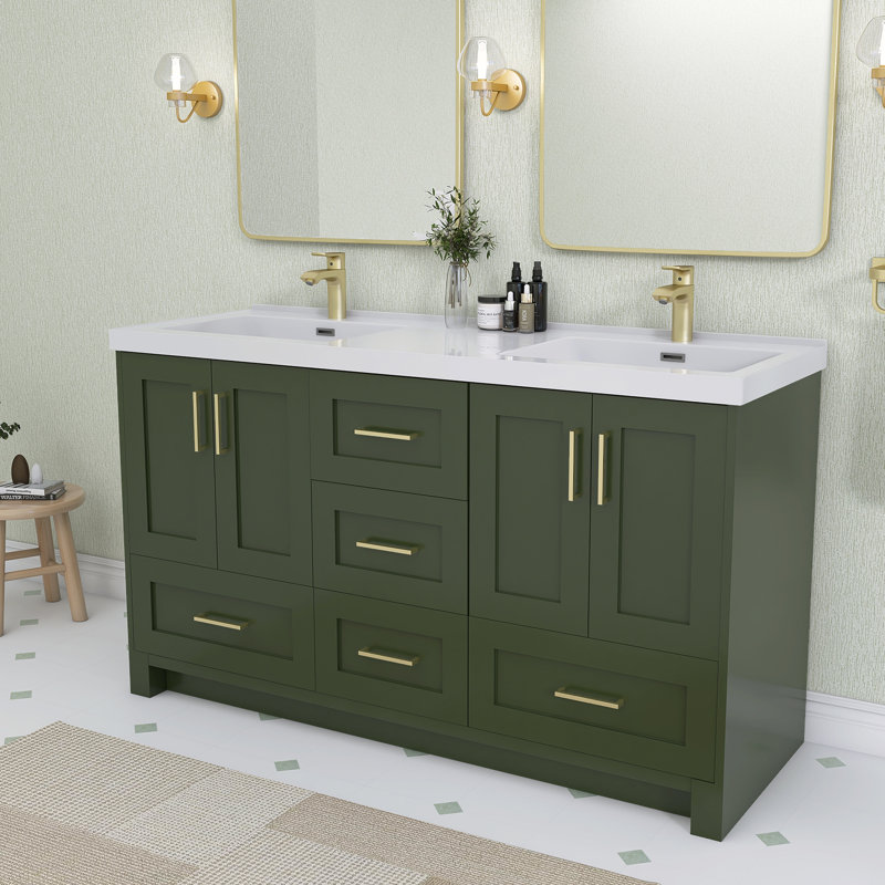 Ensemble de meuble-lavabo double 60 po, À feuilles persistantes