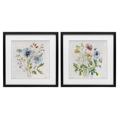 Wild Flower Botanical Bundles, ensemble de 2 reproductions encadrées sous verre, par Nicole DeCamp