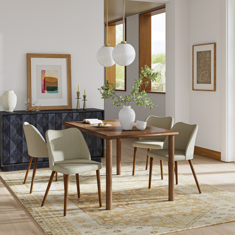 Kanalu Modern Upholstered Dining Chair with Solid Wood Legs, Beige