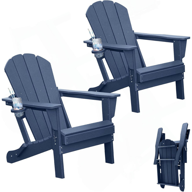 Adirondack Chairs Set Of 2, Plastic Adirondack Chair, Adirondack Chairs, HDPE Adirondack Chair, Folding Adirondack Chairs, Outdoor Chairs With Cup Holder For Lawn Patio Deck Fire Pit