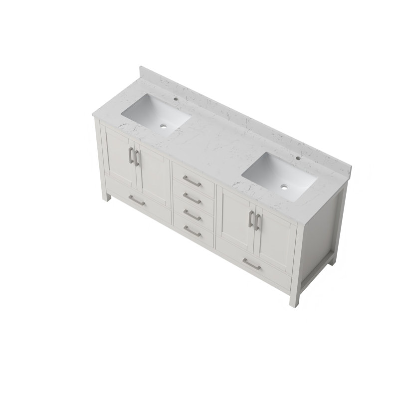 Meuble-lavabo 71 po avec lavabo double 71 po, meuble-lavabo autoportant blanc avec trou pour robinet, Blanc, 71"