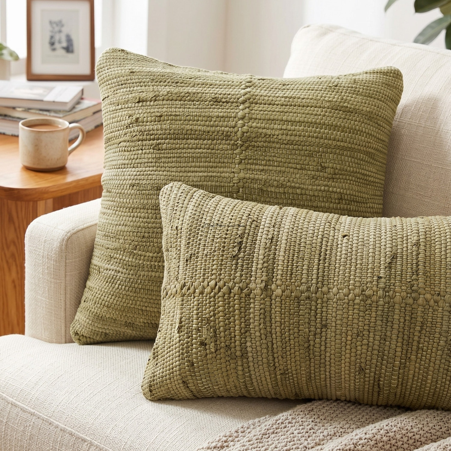 Cotton Pillow Cover, Rectangular 14"H x 24"W, Moss