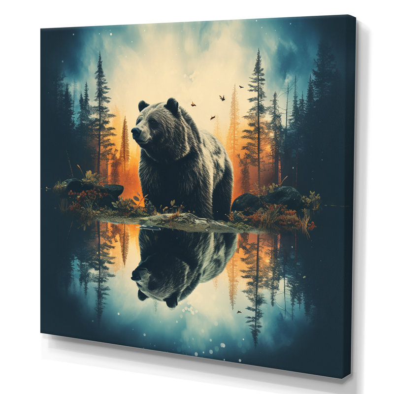 «Double Exposure Bear», art mural ours, Toile tendue, H 16 po x l 16 po x P 1 po