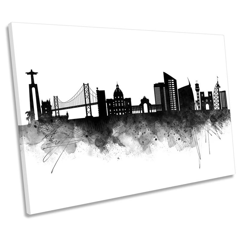 Lisbon Abstract City Skyline - Wrapped Canvas Print, 40.6cm H x 61cm W x 2cm D
