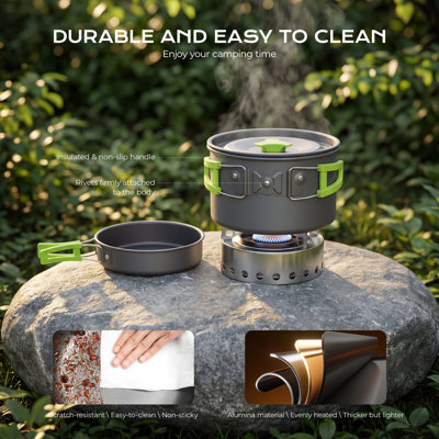Biotree 20pcs Camping Cookware Mess Kit, Non-Stick Pot Pan Kettle Set with Stainless Steel Cups Plates Cutlery for Outdoor Camping Hiking Picnic