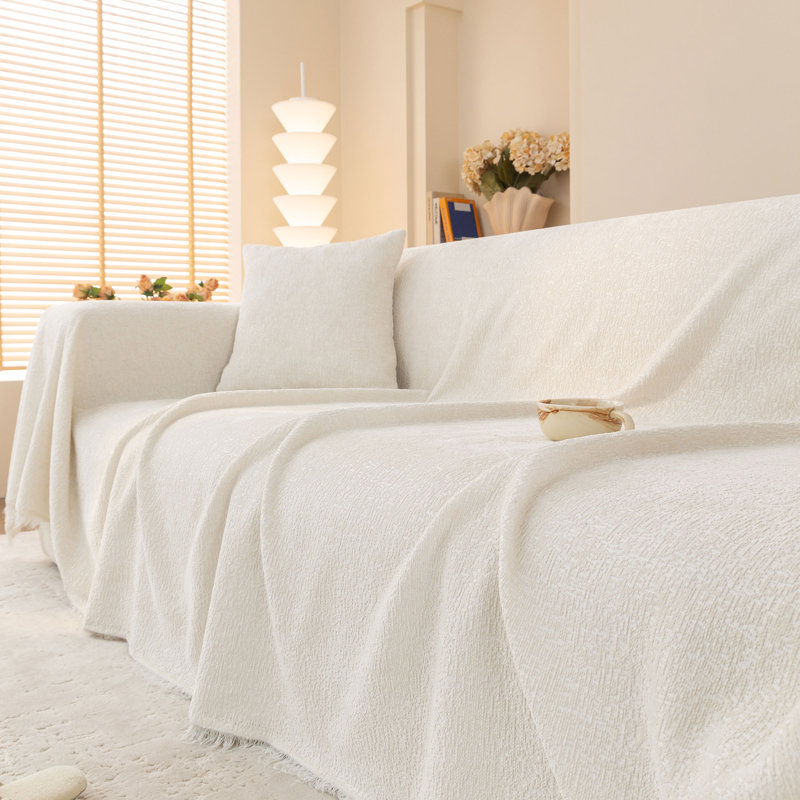 Housse pour canapé Elegant Nordic Chenille, Blanc, H 71 po x l 134 po