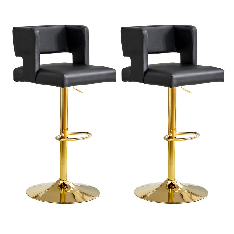 Tabouret de bar ajustable en similicuir, Siège noir / cadre doré