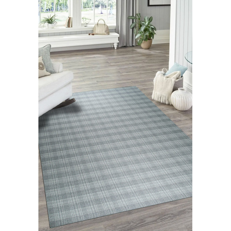 Gray Flat Weave Wool Subtle Plaid Geometric Modern Contemporary Carpet Rug, 8' x 10'