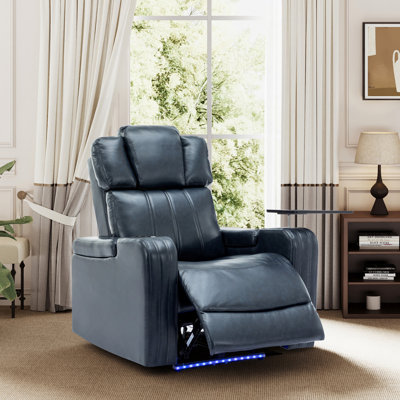Fauteuil inclinable électrique en cuir polyuréthane avec siège inclinable, lumières DEL, ports USB, table-plateau, rangement pour le salon