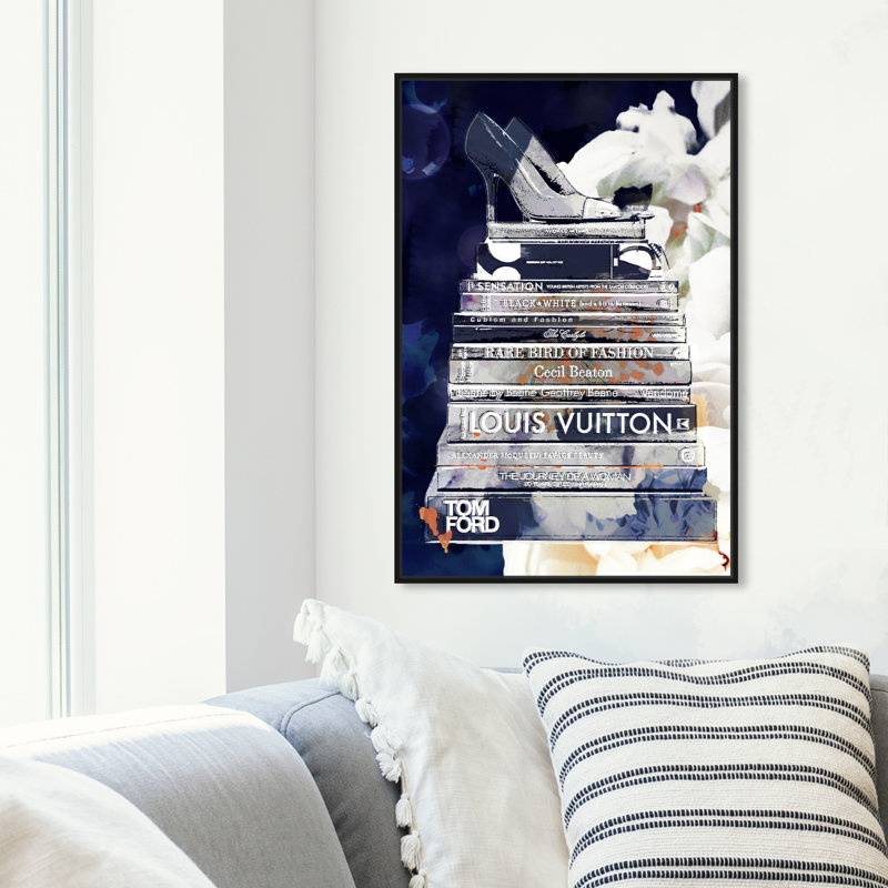Pensées bleues profondes - Impression sur toile, H 54 po x l 36 po, Cadre en bois noir