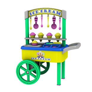 Ice Cream Cart, Kids Playstand Play Shop with 3 Pretend Foods - 49 High -  Colorful Kids Business Pushcart for Development and Learning - Indoor and