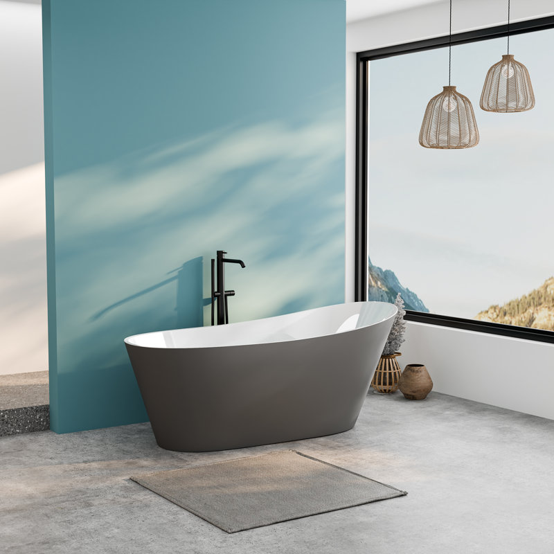 Biocura 67" Modern Acrylic Freestanding Bathtub With Brushed Nickel Drain, Matte Black