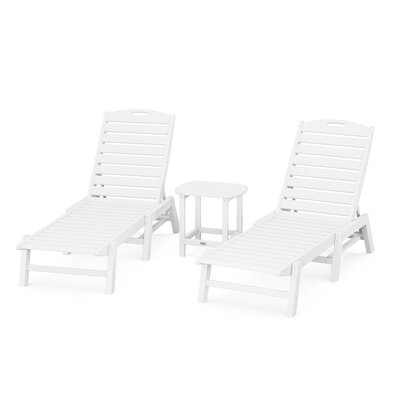 Nautical 3-Piece Chaise Lounge Set with South Beach 18"" Side Table -  POLYWOOD®, PWS720-1-WH