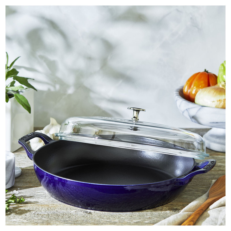 Cast Iron 3.59-qt Braiser with Glass Lid, Dark Blue
