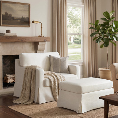 Cario 44"W Farmhouse Slipcovered Oversized Armchair with Ottoman (Set of 2)