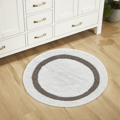 Widman 100% Cotton Tufted Reversible Bath Rug, Soft & Super Absorbent, Machine Washable Bathroom Rug for Shower, Tub & Sink Areas, 30" Round, White/Gray