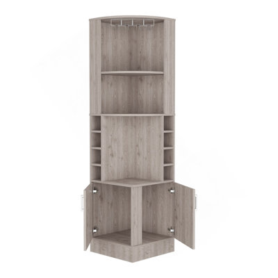 Bar Cabinet Papprika, 8 Wine Cubbies, Double Door, Light Grey Finish