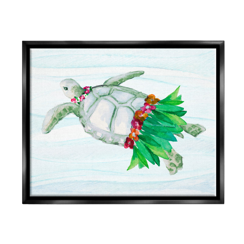 «Hula Turtle» par Lanie Loreth, Cadre flottant noir de jais, H 17 po x l 21 po x P 1,7 po