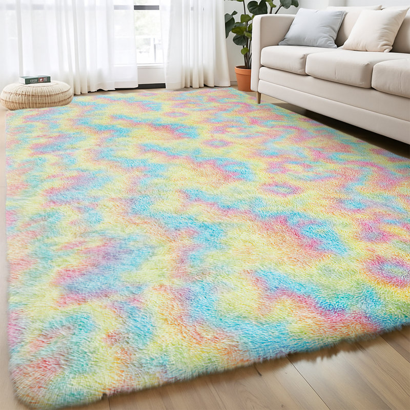 Machine Tufted High Pile Shag Area Rug(Ultra Soft & Fluffy), Runner 60 x 220 cm, Rainbow