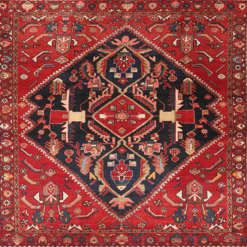 Tapis traditionnel mehroon/noir/bleu Cortia, Carré 5 pi