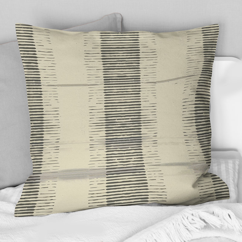 Crème noir à rayures Mid-Century rayé - Coussin Mid-Century, H 18 po x l 18 po