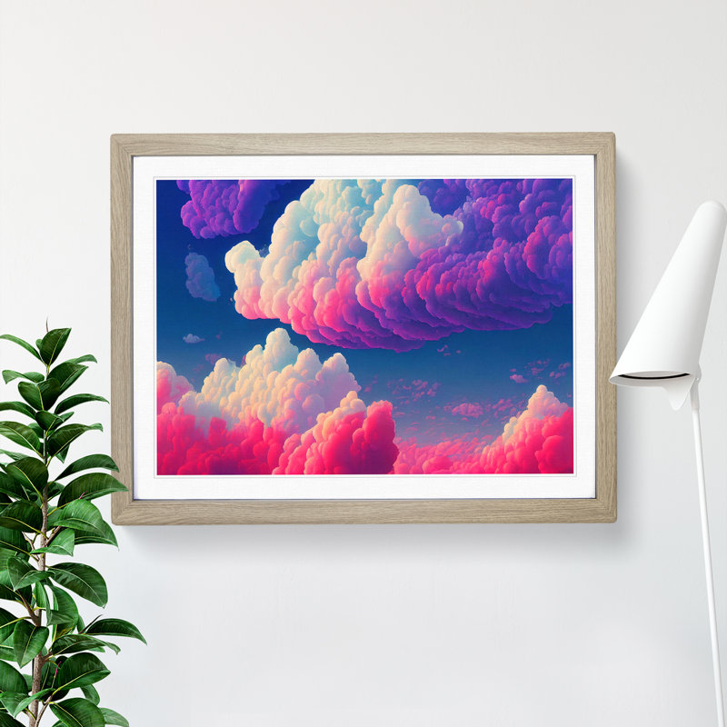 Fluffy Clouds - Single Picture Frame Print, 46cm H x 64cm W x 2cm D, Oak