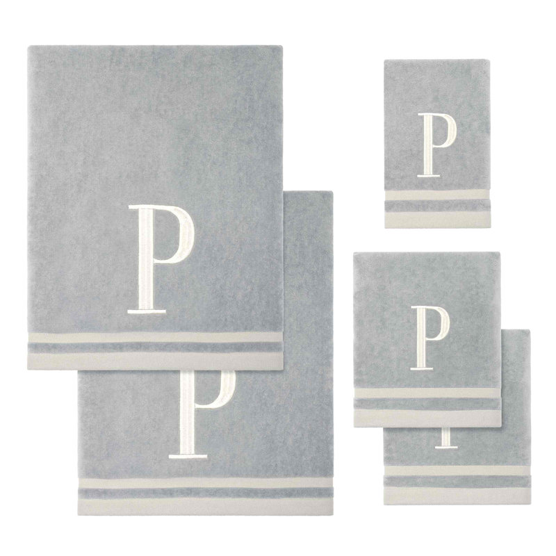 GRY/IVR Monogram Towel Set, 5 Piece Towel Set, Gray