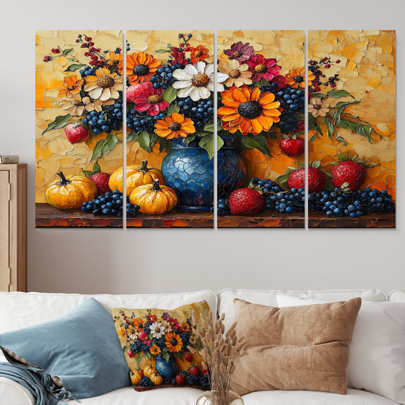 Ensemble de décorations murales orange et bleues, H 28 po x l 48 po