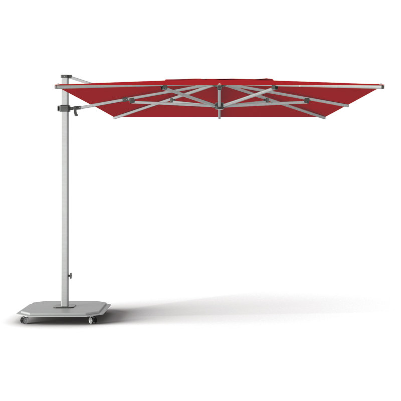 252 in. W Rectangular Sunbrella® Cantilever Umbrella, Matte White, Silver Anodized, Canvas Jockey Red Sunbrella® Canvas