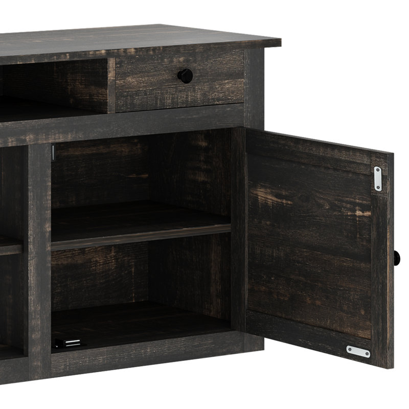 70"W Farmhouse TV Stand for TVs up to 80" with Power Outlet, Dark Rustic Oak, 30" H x 70" W x 15.5" D