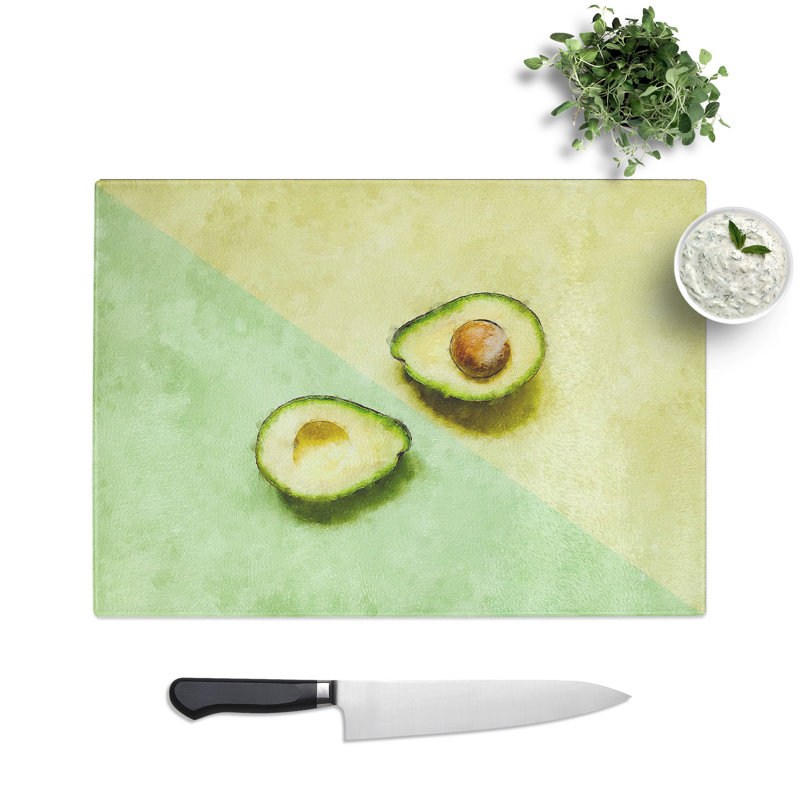 Tempered Glass Avocado Split Painting Chopping Board, 28.5 cm x 39 cm
